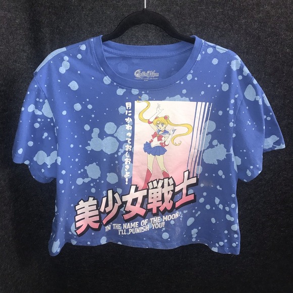 Sailor Moon Tops - Sailor Moon Shirt Women's 2XL Blue Crop Splatter Princess Serena Anime *Flaw